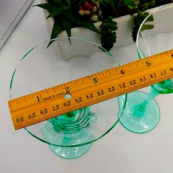 COPY- 2 Aqua Stemmed Martini Glasses. Calla lily Stem. - Picture 6 of 7